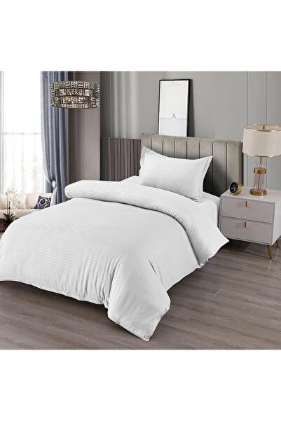 Pucioasa Bed Linen, Damask, Uni, 4 Pieces, Single, 155x220cm, White
