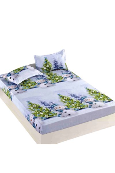 JOJO HOME Bed Sheet and 2 Pillowcases, Jojo Home, Finet, 2 People, 3 Pieces, Snowman, 160x200cm, Multicolor