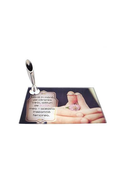 OEM Glass plaque with pen holder, dedication to wife M1, 12x8cm