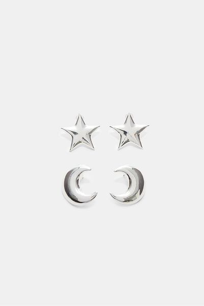 Stradivarius Set of 2 pairs of moon and star earrings