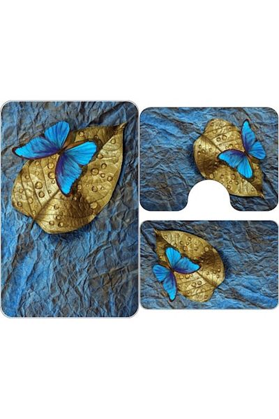 OEM Set 3 Bathroom Rugs, Butterfly Print, Non-Slip, Multicolor