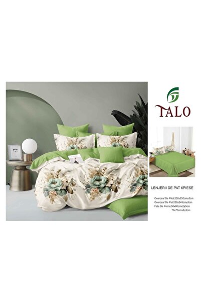 OEM Lenjerie de Pat Dublu, Cearsaf Reversibil, Imprimeu Buchet Elegant, 6 piese, 2 persoane, 230x245cm,