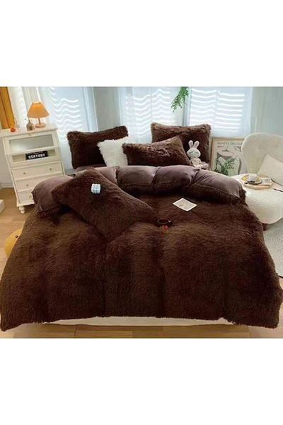 OEM Fluffy Bedding Set for Two, 4 Pieces, Uni, 220x240cm, Brown