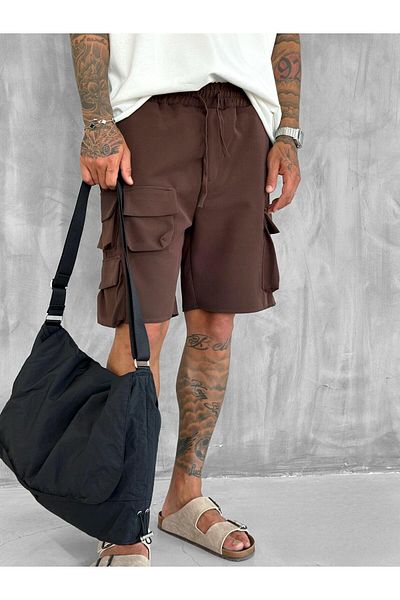 ablukaonline Мъжки къси панталони Oversize с ластик и джобове, кафяви