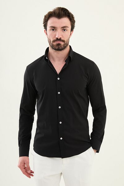 Mcr Seersucker Slim Fit Cotton Men's Shirt Black - 27081.25Y