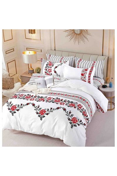 JOJO HOME Lenjerie de pat dublu cu elastic, Jojo Home, imprimeu Traditional, M7, 6 piese, 2 persoane, 180x200c