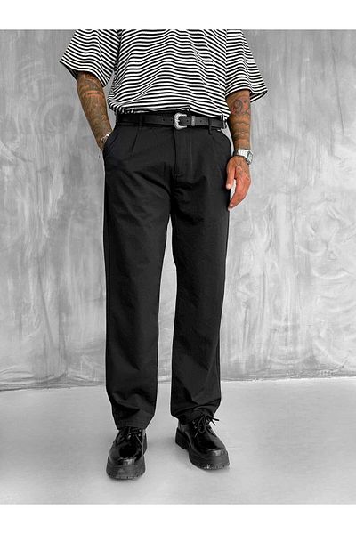 ablukaonline Men's Textured Thin Fabric Regular Fit Trousers Black