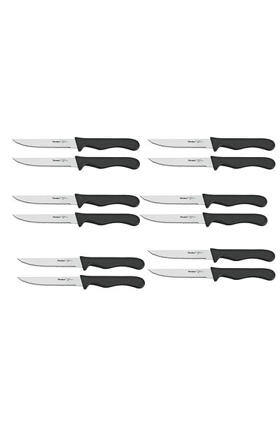 Metaltex Basic Set of 2 Steak Knives 21cm –Hardened Stainless Steel Pack of 6 Sets (12 Knives Total)