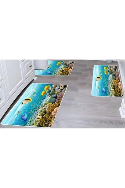 OEM Set 3 covoare de baie, antiderapante, model cu pești, multicolore