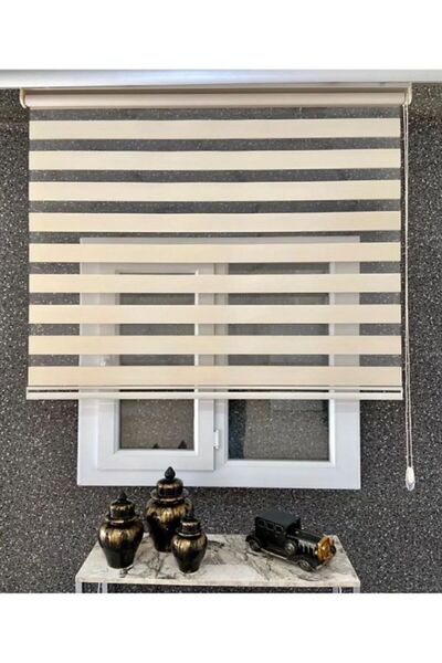 Nursu Perde KREM Bambu Stor Zebra Perde Etek Dilimsiz