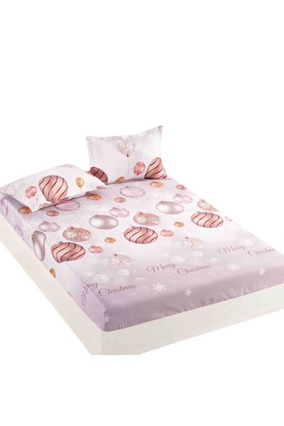 JOJO HOME Husa de pat si 2 fete de perna, Jojo Home, Finet, 2 persoane, 3 piese, Globuri Roz, 180x200cm, Multi