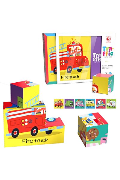 divendi-ro Puzzle 6 în 1, cu 9 cuburi, tematică Trafic cu diverse mașini, pen...