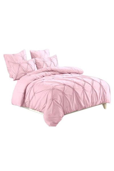 OEM Double Bed Linen, Uni, Pleated Embroidery Model, 6 Pieces, Finet, 230x250cm, Pink