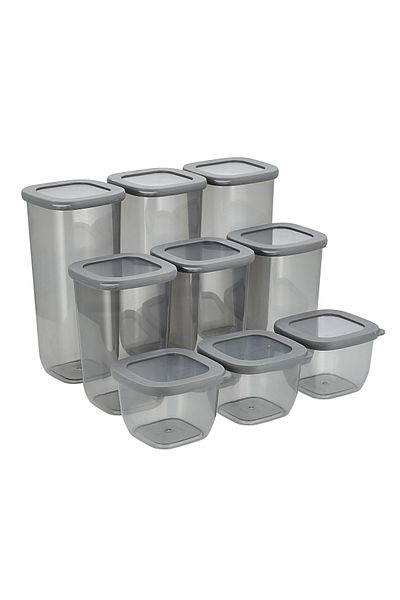 Generic مجموعة علب طعام بلاستيكية رمادية مع أغطية 9 قطع