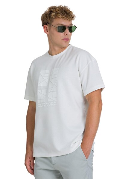 Hatemoğlu Λευκό μπλουζάκι με κανονική εφαρμογή Crew Neck Oversize