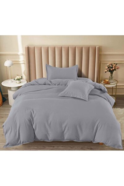 Pucioasa Lenjerie de pat, Pucioasa, Uni, 4 piese, 1 persoana, 140x200cm, Finet Satinat, Gri Cenusiu