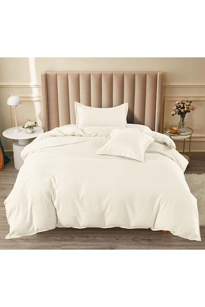 Pucioasa Lenjerie de pat, Pucioasa, Uni, 4 piese, 1 persoana, 140x200cm, Finet Satinat, Alb Unt