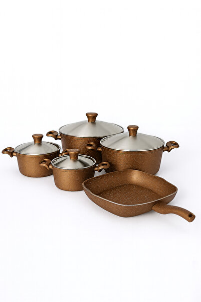 Armağan Granite Pot & Grill Pan Set 9 Pieces Thick Material XXL Tribe Size Long Lasting