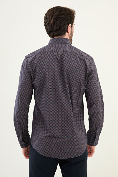 Mcr Cămașă pentru bărbați din bumbac slim cu model Albastru bleumarin - 27073.25Y
