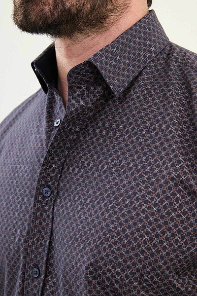 Mcr Patterned Slim Fit Cotton Men's Shirt Navy Blue - 27073.25Y