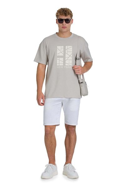 Hatemoğlu Ecru Regular Fit Crew Neck Oversize T-Shirt