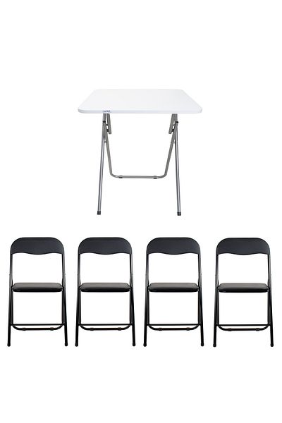 Zilan Folding table with MDF top, dimensions 60x60x72cm, white + 4 x folding kitchen chairs ZLN 7002_4S