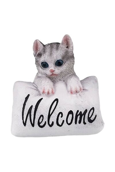 OEM Decorațiune pisică din rășină cu text „Bun venit” 10x10 cm
