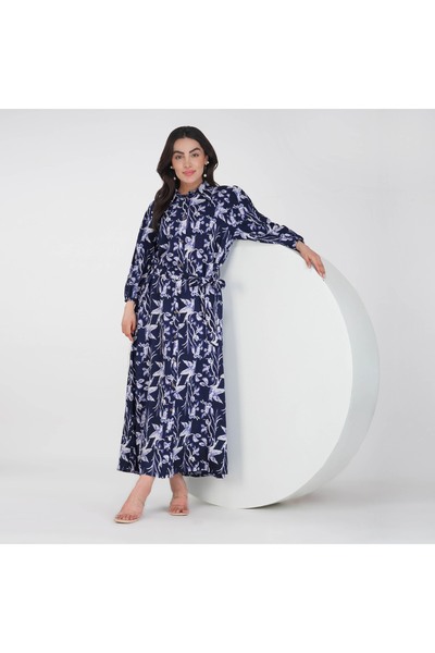 LINELLE Rayon Floral Print Maxi Dress - Belted Waist and Collar Neck, Availab...