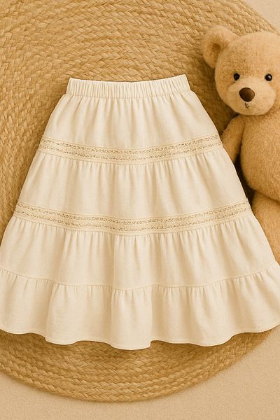 Zuff Baby Girl's White Fold Ruffle Long Skirt (2-7 Years) 0012478