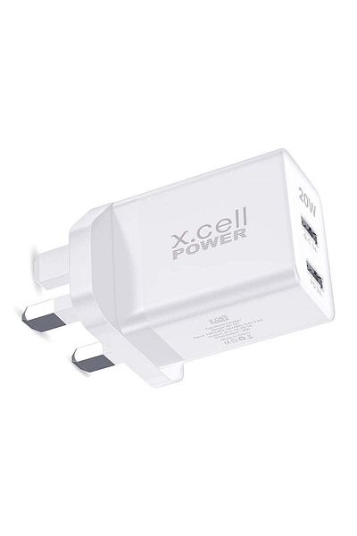 X.Cell Xcell 20W Dual Port Fast Charger | USB-A QC 3.0 + PD | Heat Safe | Compact Travel Adapter – White