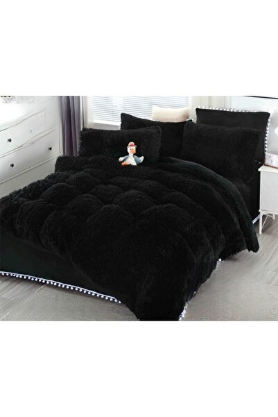 JOJO HOME Lenjerie de pat, Jojo Home, Fluffy, 2 persoane, 6 piese, Negru