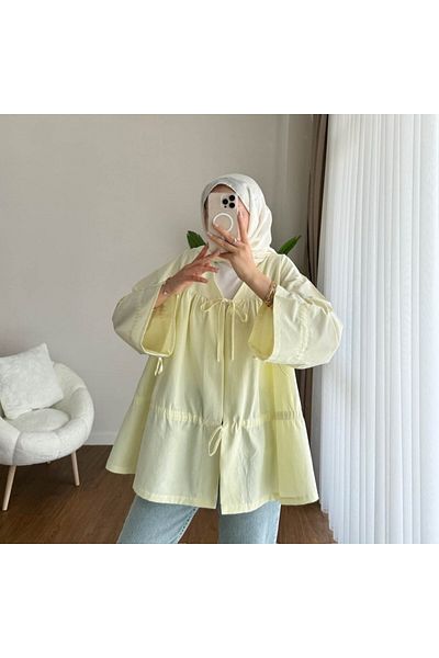 RFK Butik Kimono din poplin pentru femei, cu șnur în față, galben