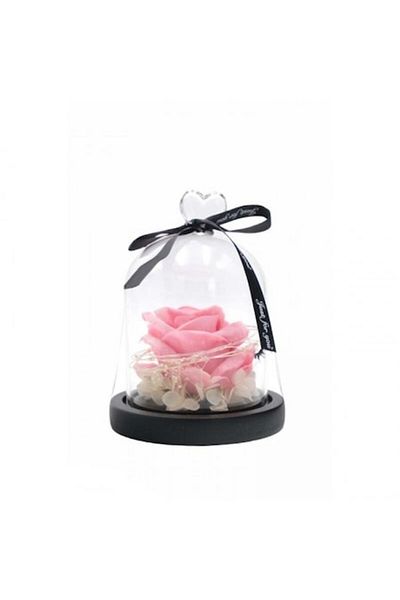 OEM Trandafir în cupolă de sticlă cu LED, textil/PVC/lemn, 18x12,5 cm roz