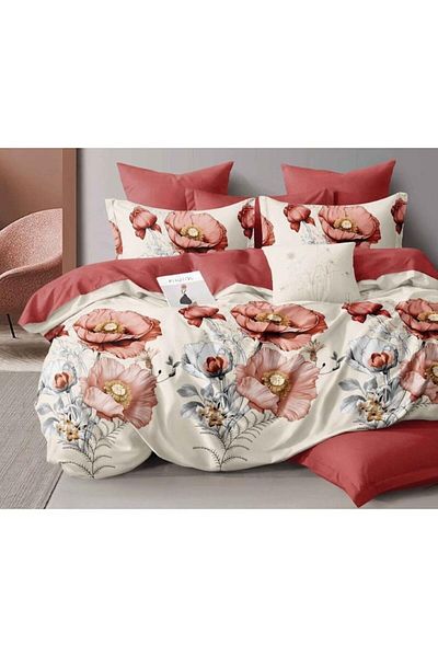OEM Double Bed Linen Set, Bouquet Flower Print, Reversible Sheet, 6 Pieces, Finet, Multicolor