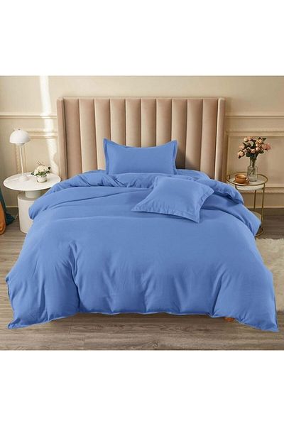 Pucioasa Lenjerie de pat, Pucioasa, Uni, 4 Piese, 1 Persoana, 140x200cm, Finet Satinat, Albastru Inchis