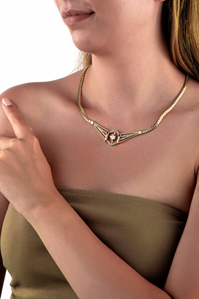 innuendo jewelery قلادة سلسلة مطروقة على شكل سداسي اللون باللون الذهبي