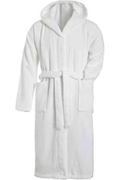 Fabienne Unisex Hooded Terry Cotton Bathrobe White Long Sleeve Hooded Bathrobe Free Size