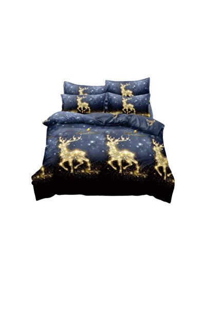 JOJO HOME Lenjerie de pat, Jojo Home, Finet, 1 persoana, 4 piese, Shining Reindeer, 155x230cm, Multicolor