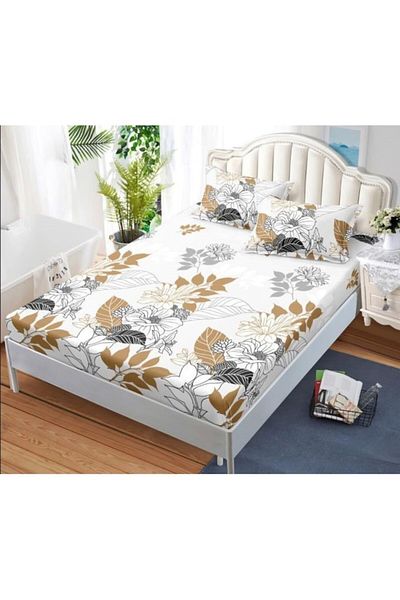 Pucioasa Bed Sheet and Pillowcases Set, Floral Print, 3 Pieces, 2 Persons, 180x200cm, Finet Satin, Gray Multi