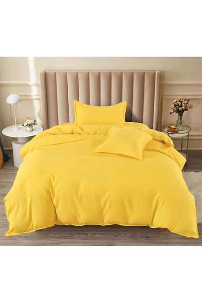 Pucioasa Set Lenjerie de Pat, Pucioasa, Uni, 4 Piese, Persoană Single, 140x200cm, Satin Fin, Banană Galbenă