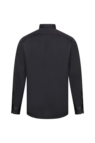 Hatemoğlu Black Classic Fit Cotton Slim Collar Long Sleeve Satin Shirt