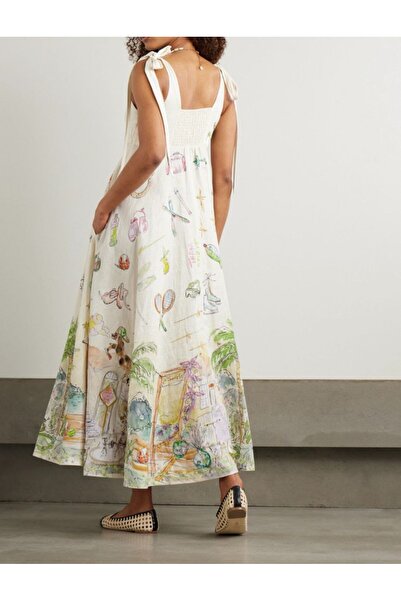 Pulli Collection Patterned Square Neck Dress Imported Crepe Fabric