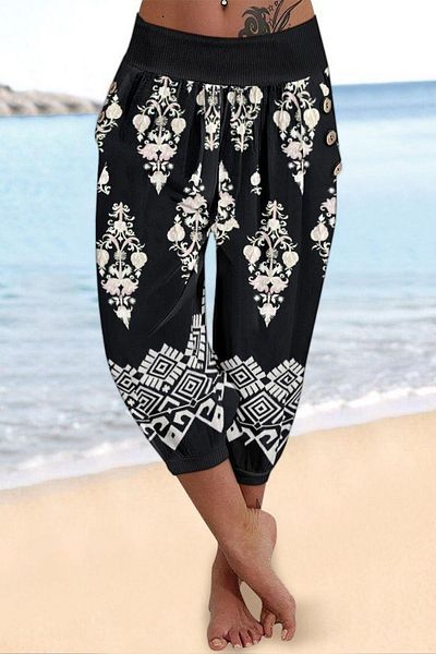 Mossta Elastic Waist Relaxed Cut Patterned Single Jersey Trousers - Black