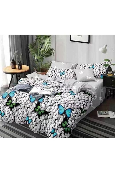 Pucioasa Set lenjerie de pat dublă, Pucioasa, Finet, 6 piese, 2 persoane, imprimeu fluturi, 245x250cm