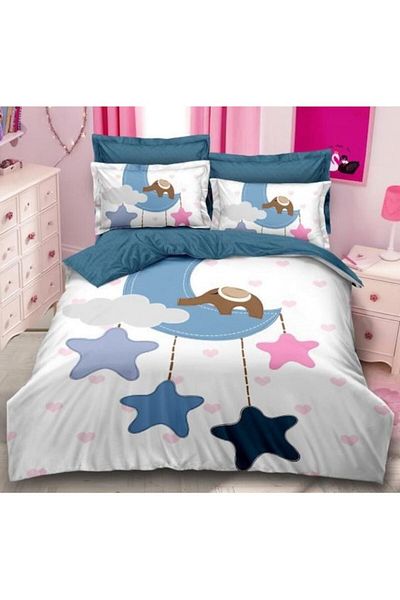 Pucioasa Double bed linen set with 3D Lovely Stars print, 6 pieces, Pucioasa, 240x250cm, Satin Finet, White M