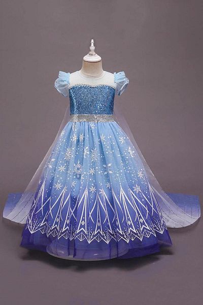 OEM Elsa Dress for Girls - Set with Wig, Crown, Wand and Accessories, 5-6 years, 130 cm, Blue / White