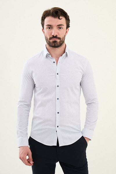 Mcr Patterned Slim Fit Cotton Men's Shirt White - 27074.25Y