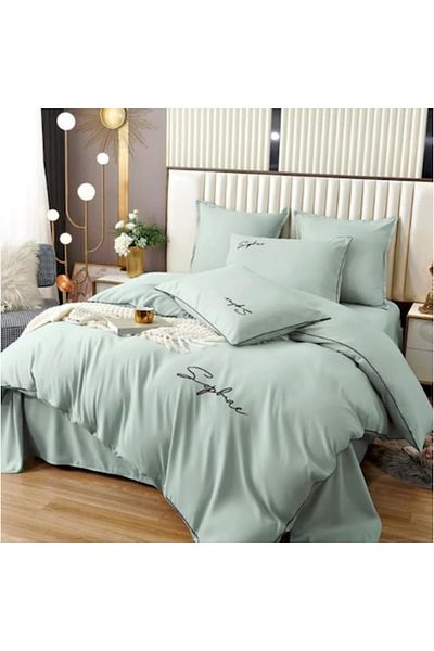 OEM Lenjerie de pat, Uni, Finet, 2 persoane, 6 piese, 230x245cm, turcoaz