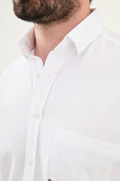 Mcr Seersucker Slim Fit Cotton Men's Shirt White - 27080.25Y