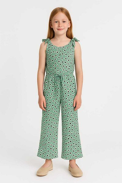 Marions Girls' Lace-Up Matched Strap Lace-Up Waist Zipper Closure Slit Wide Leg Woven Long Jumpsuit